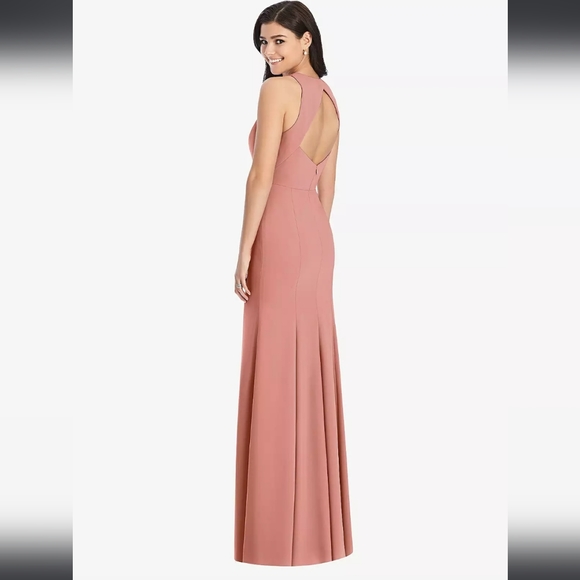 Dessy Collection Diamond Cutout Back Trumpet Gown With Front Slit In Des… - Picture 4 of 11